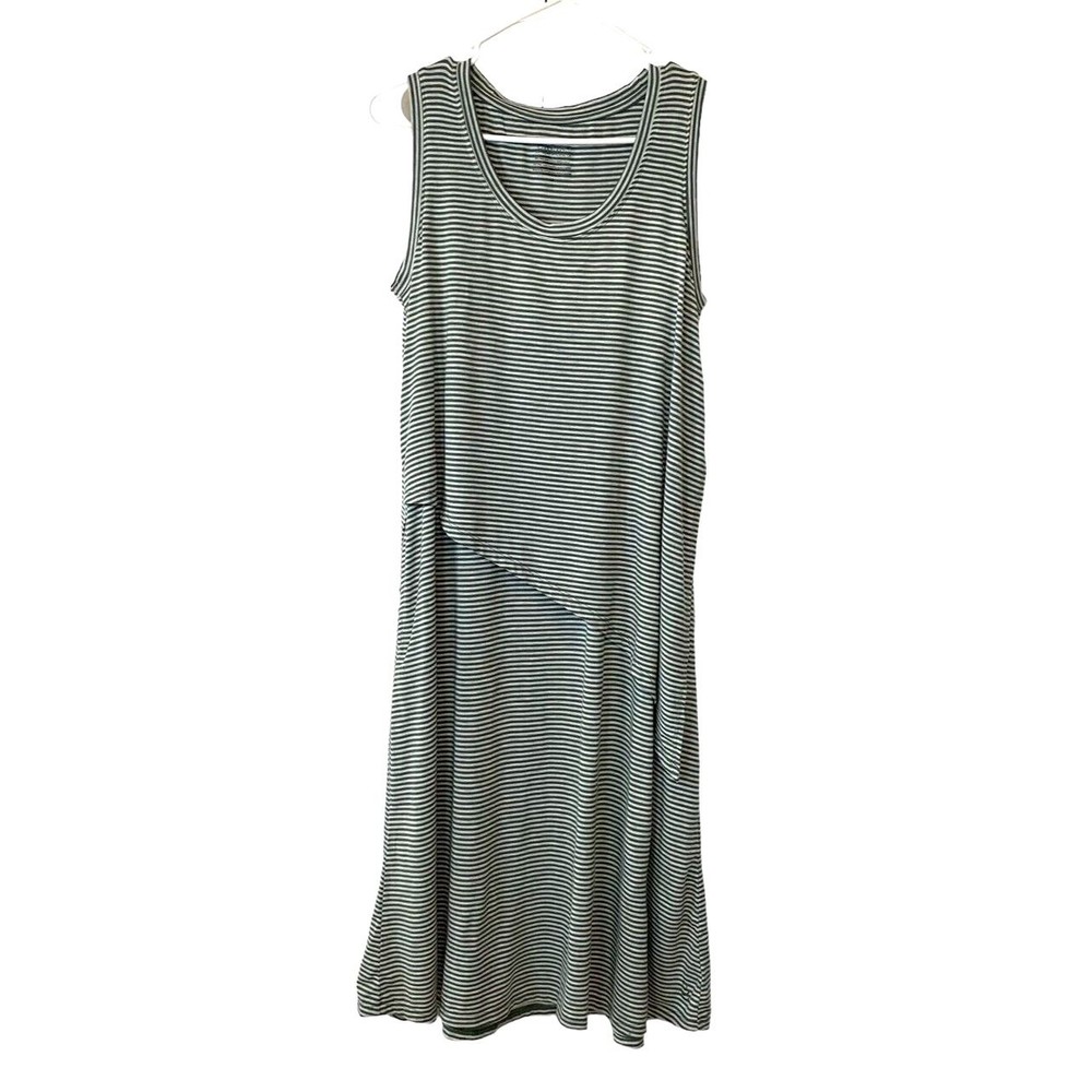 Cuddle Dudds Dress Size M Green/White Stripes Overlapping Asymmetrical Bodice